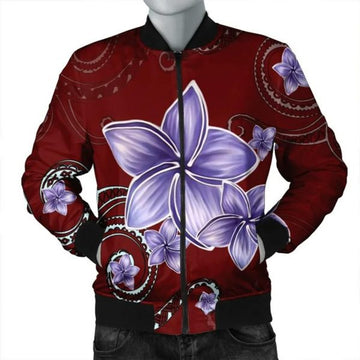 FUNSTUFFPRINT Hawaiian Plumeria Violet Polynesian Red Bomber Jacket - AH - JR Bomber Jacket