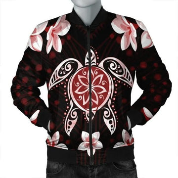 FUNSTUFFPRINT Hawaiian Reddie Turtle Plumeria Bomber Jacket AH - R Bomber Jacket