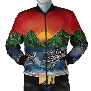 FUNSTUFFPRINT Hawaiian Sunset Ocean Turtle Bomber Jacket - AH - R Bomber Jacket