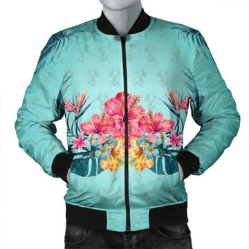FUNSTUFFPRINT Hawaiian Tropical Strelitzia Hibiscus Plumeria Centre Bomber Jacket - AH - JR Bomber Jacket