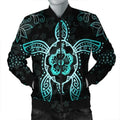 FUNSTUFFPRINT Hawaiian Turtle And Hibiscus Polynesian Bomber Jacket Turquoise - AH - JR Bomber Jacket