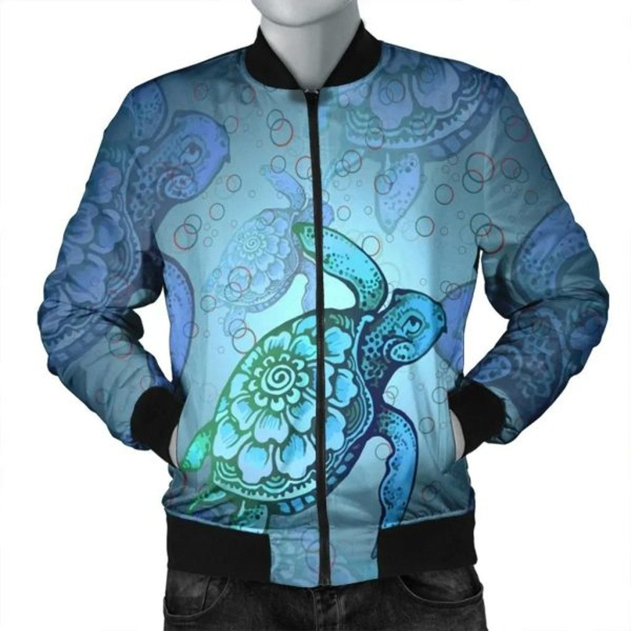 FUNSTUFFPRINT Hawaiian Turtle In The Sea Bubble Polynesian Bomber Jacket - AH - JR Bomber Jacket