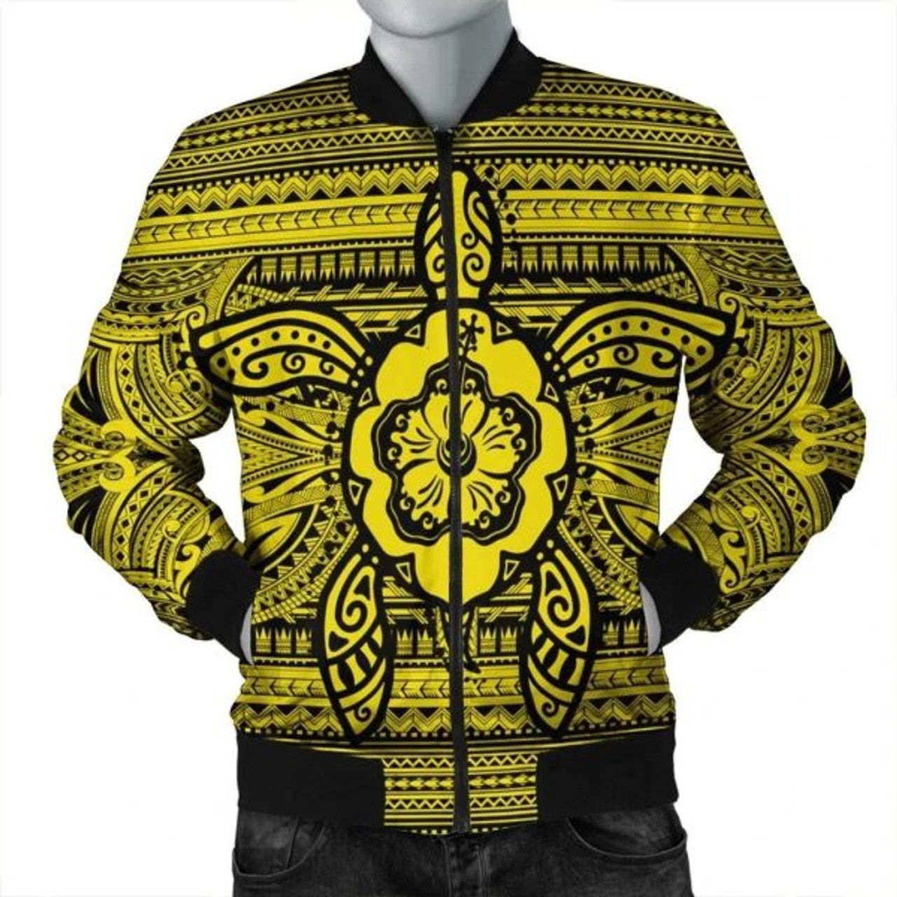 FUNSTUFFPRINT Hawaiian Turtle Polynesian Tribal Bomber Jacket