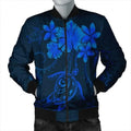 FUNSTUFFPRINT Hawaiian Turtles Hibiscus Plumeria Polynesian Bomber Jacket - Blue - AH - R Bomber Jacket