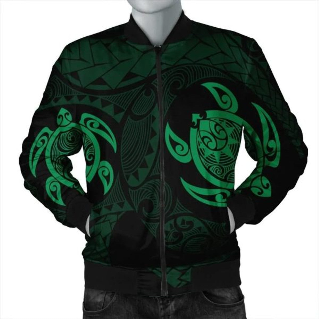 FUNSTUFFPRINT Hawaiian Two Turtle Polynesian Bomber Jacket