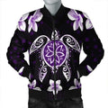 FUNSTUFFPRINT Hawaiian Violet Turtle Plumeria Bomber Jacket AH - R