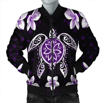FUNSTUFFPRINT Hawaiian Violet Turtle Plumeria Bomber Jacket AH - R