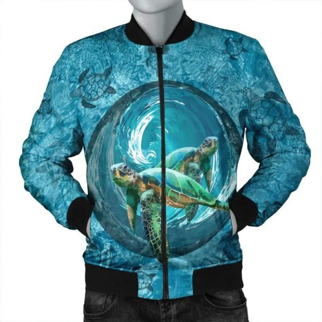 FUNSTUFFPRINT Hawaiian Whirlpool Turtle Polynesian Bomber Jacket - AH - Bomber Jacket