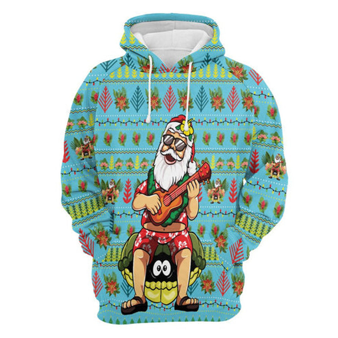 FUNSTUFFPRINT 3D Hawaiian Christmas Santa Claus All Over 3D Hoodie and Zip Hoodie