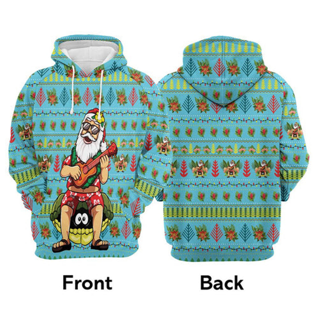 FUNSTUFFPRINT 3D Hawaiian Christmas Santa Claus All Over 3D Hoodie and Zip Hoodie
