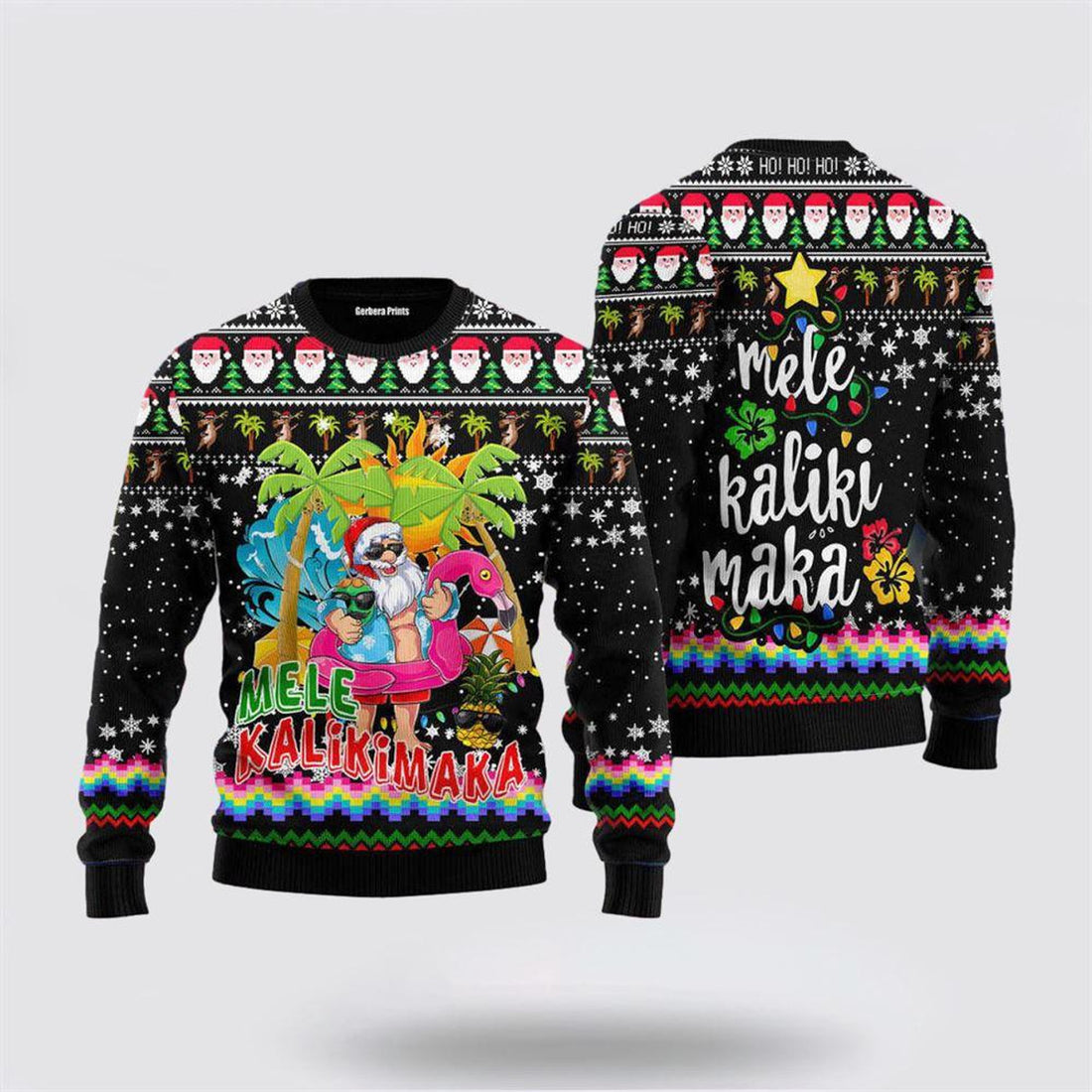 FUNSTUFFPRINT Hawaiian Santa Claus Mele Kalikimaka Ugly Christmas Sweater – Christmas Gifts For Frends Ugly  Sweater