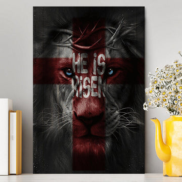 He Is Risen Lion Cross Canvas Art - Bible Verse Wall Art - Christian Inspirational Wall Decor