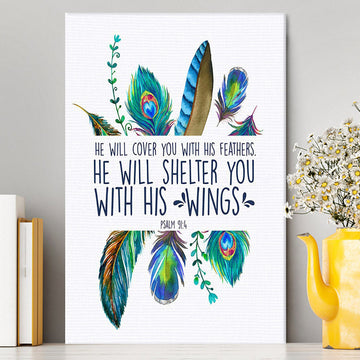 He Will Cover You With His Feathers Wall Art Canvas - Christian Canvas Wall Art Decor