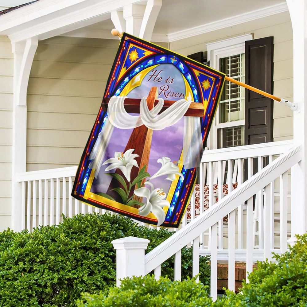 He Is Risen Christian Cross And The Lilies Flag, Outdoor Christian House Flag, Christian Flag, Scripture Flag, Garden Banner