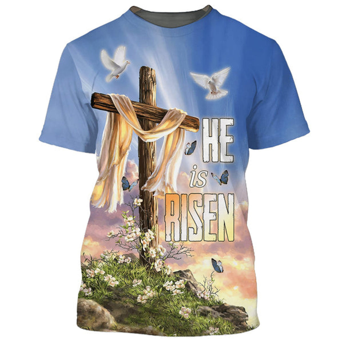 FUNSTUFFPRINT He Is Risen Cross Dove Easter Lily 3D All Over Printed Shirt for Men and Women 3D T-shirt
