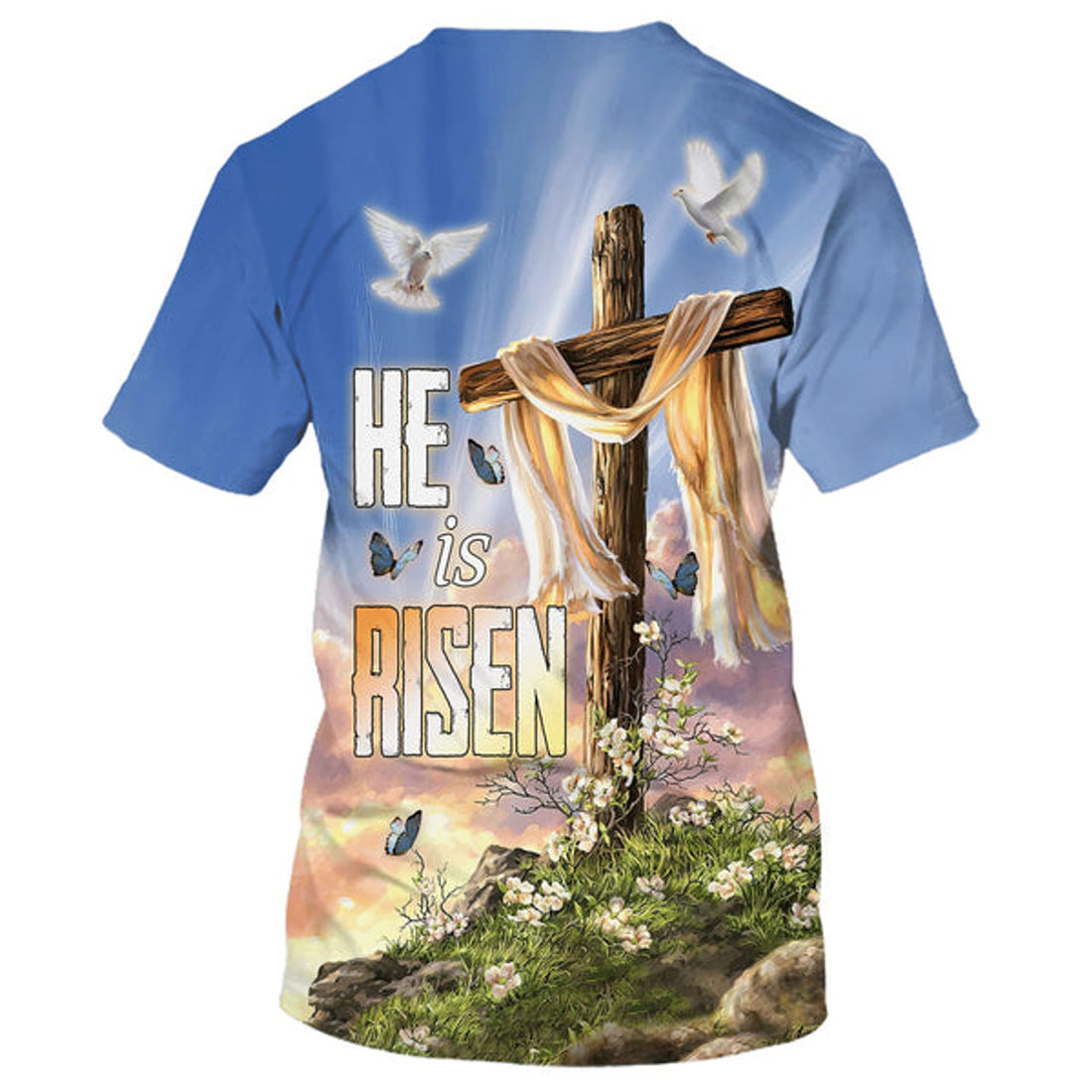 FUNSTUFFPRINT He Is Risen Cross Dove Easter Lily 3D All Over Printed Shirt for Men and Women 3D T-shirt