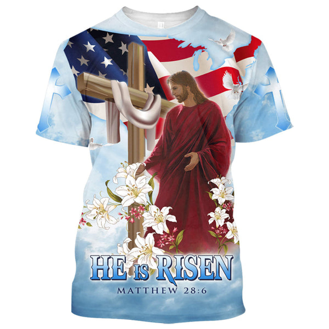 FUNSTUFFPRINT He Is Risen Jesus Christian 3D T-shirt