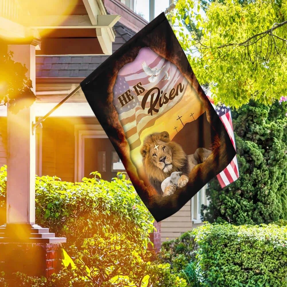 He Is Risen Jesus Christ Lion And Lamb Flag, Outdoor Christian House Flag, Christian Flag, Scripture Flag, Garden Banner
