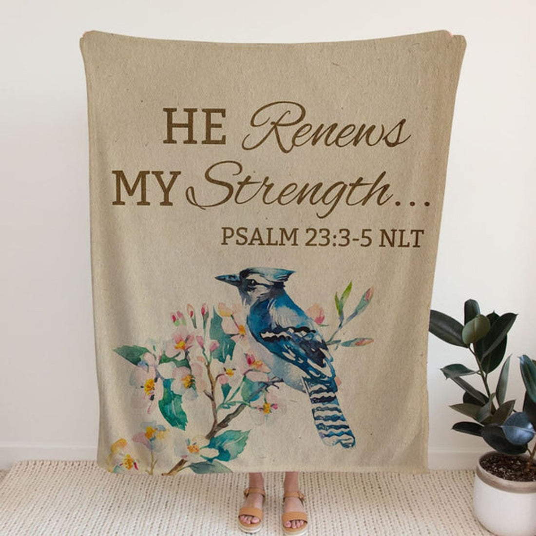 FUNSTUFFPRINT He Renews My Strength Psalm 233-5 Nlt Fleece Blanket - Christian Blanket - Bible Verse Blanket
