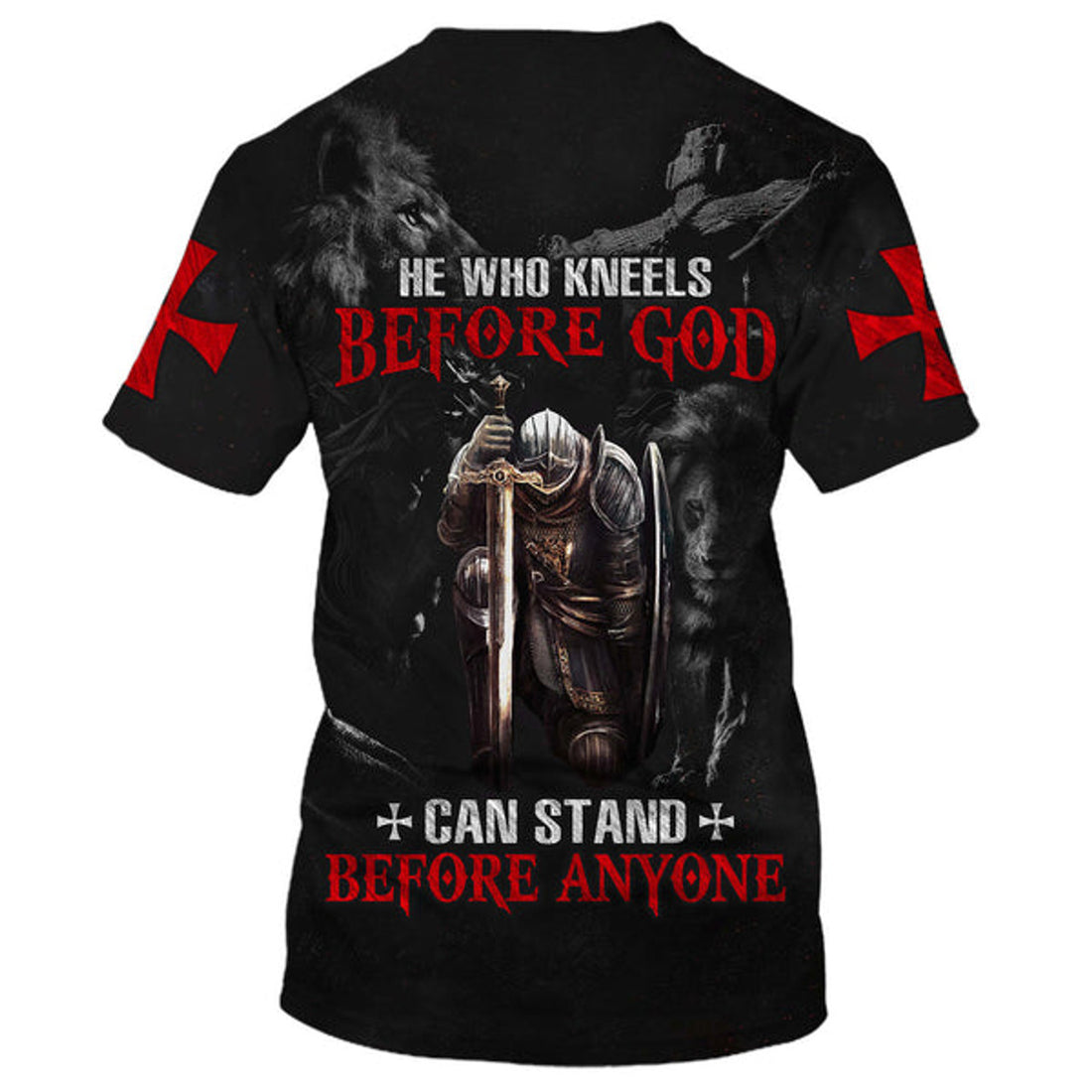FUNSTUFFPRINT He Who Kneels Before God Can Stand Before Anyone Christian 3D T-shirt