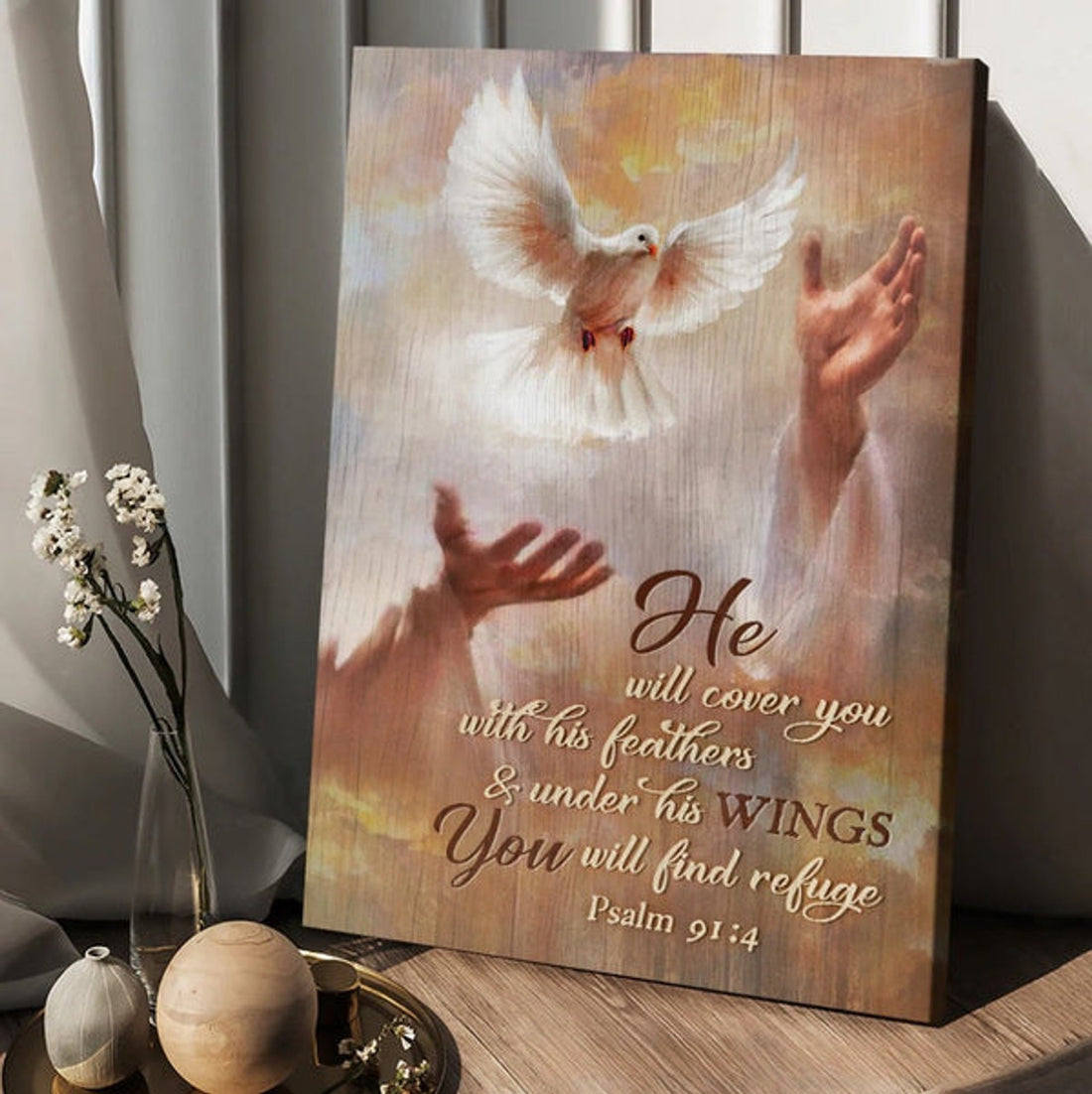 He Will Cover You With His Feathers Canvas - Beautiful Dove Drawing - Jesus's Hand Canvas Posters - Christian Wall Posters - Religious Wall Decor