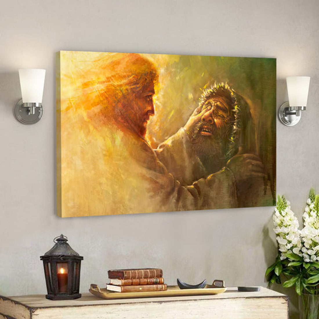 Healing The Blind Man Canvas - Jesus Heals Man Pictures - Jesus Wall Art - Religious Poster - Christian Canvas - Gift For Christian 