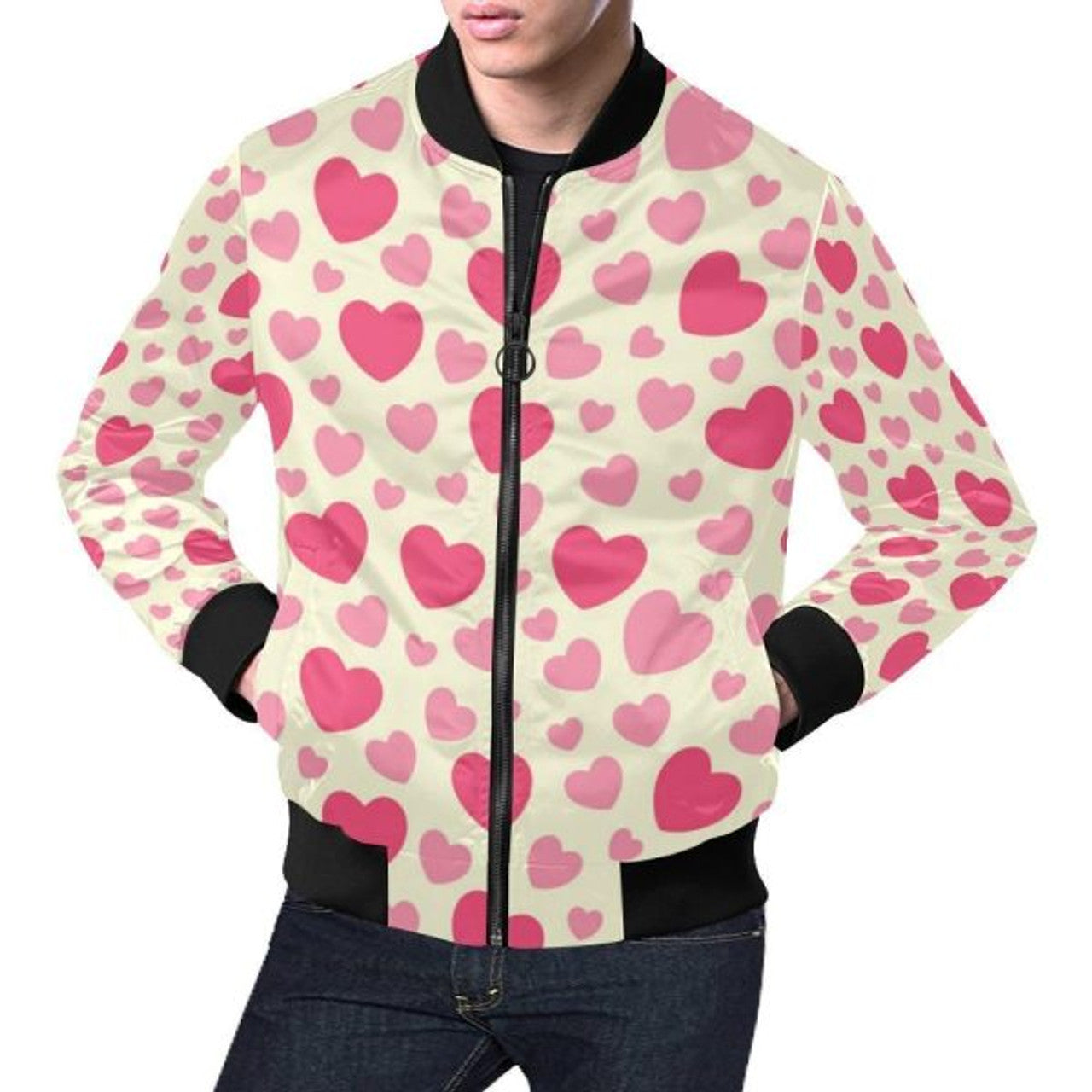 FUNSTUFFPRINT Heart Print Pattern Men's 3D Bomber Jacket