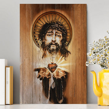 Heart Jesus Face Crown Of Thorn Jesus Canvas Wall Art - Christian Canvas Prints - Bible Verse Canvas Art