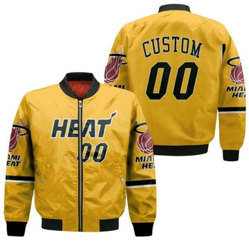 FUNSTUFFPRINT Heat 2020-21 Earned Edition Yellow Personalized Jersey Inspired Bomber Jacket