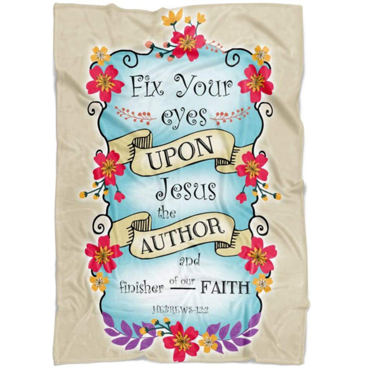 FUNSTUFFPRINT Hebrews 122 Fix Your Eyes Upon Jesus Fleece Blanket - Christian Blanket - Bible Verse Blanket