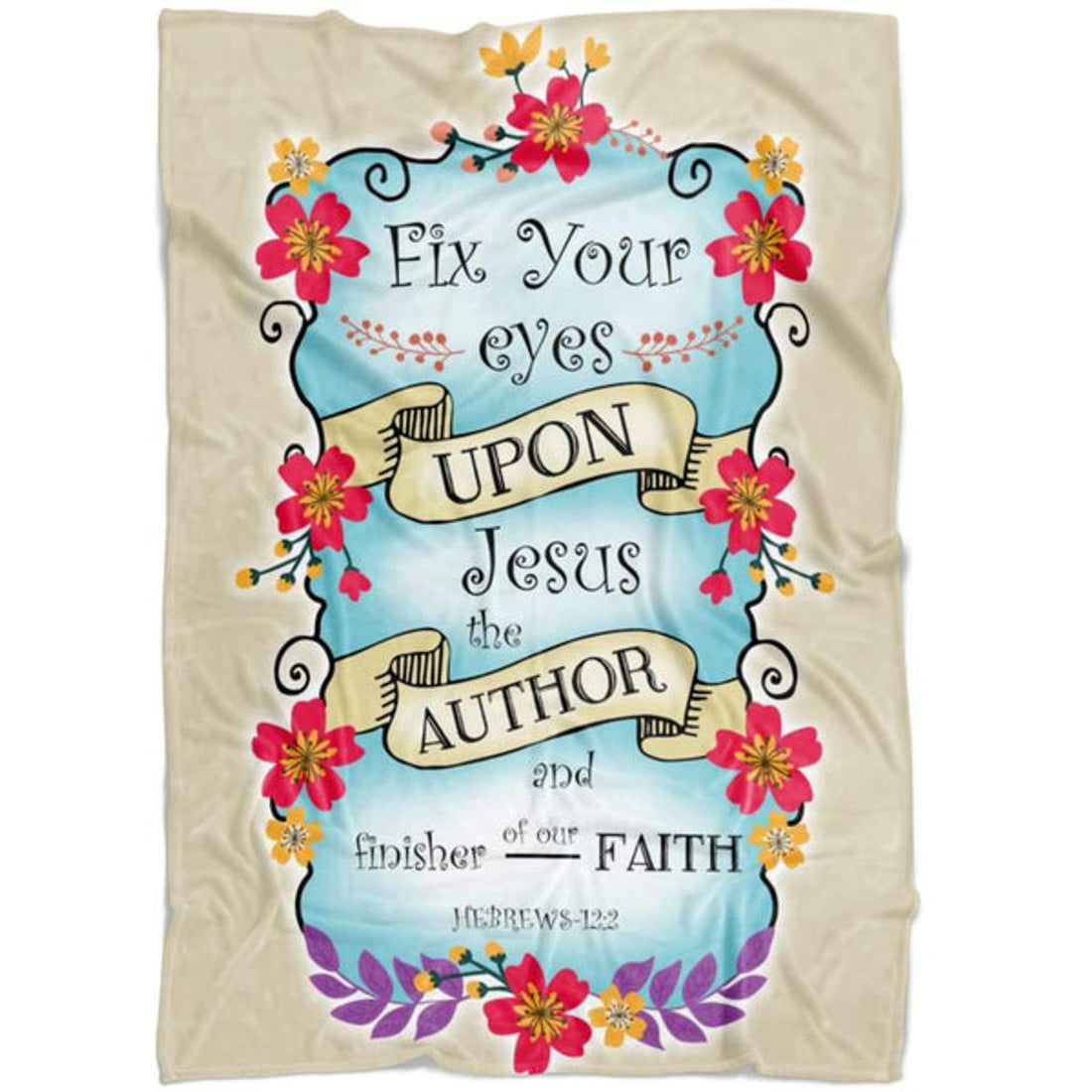 FUNSTUFFPRINT Hebrews 122 Fix Your Eyes Upon Jesus Fleece Blanket - Christian Blanket - Bible Verse Blanket