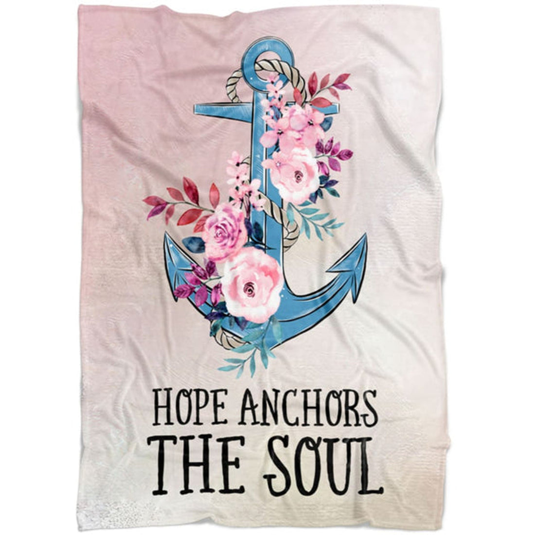 FUNSTUFFPRINT Hebrews 619 Hope Anchors The Soul Floral Fleece Blanket - Christian Blanket - Bible Verse Blanket