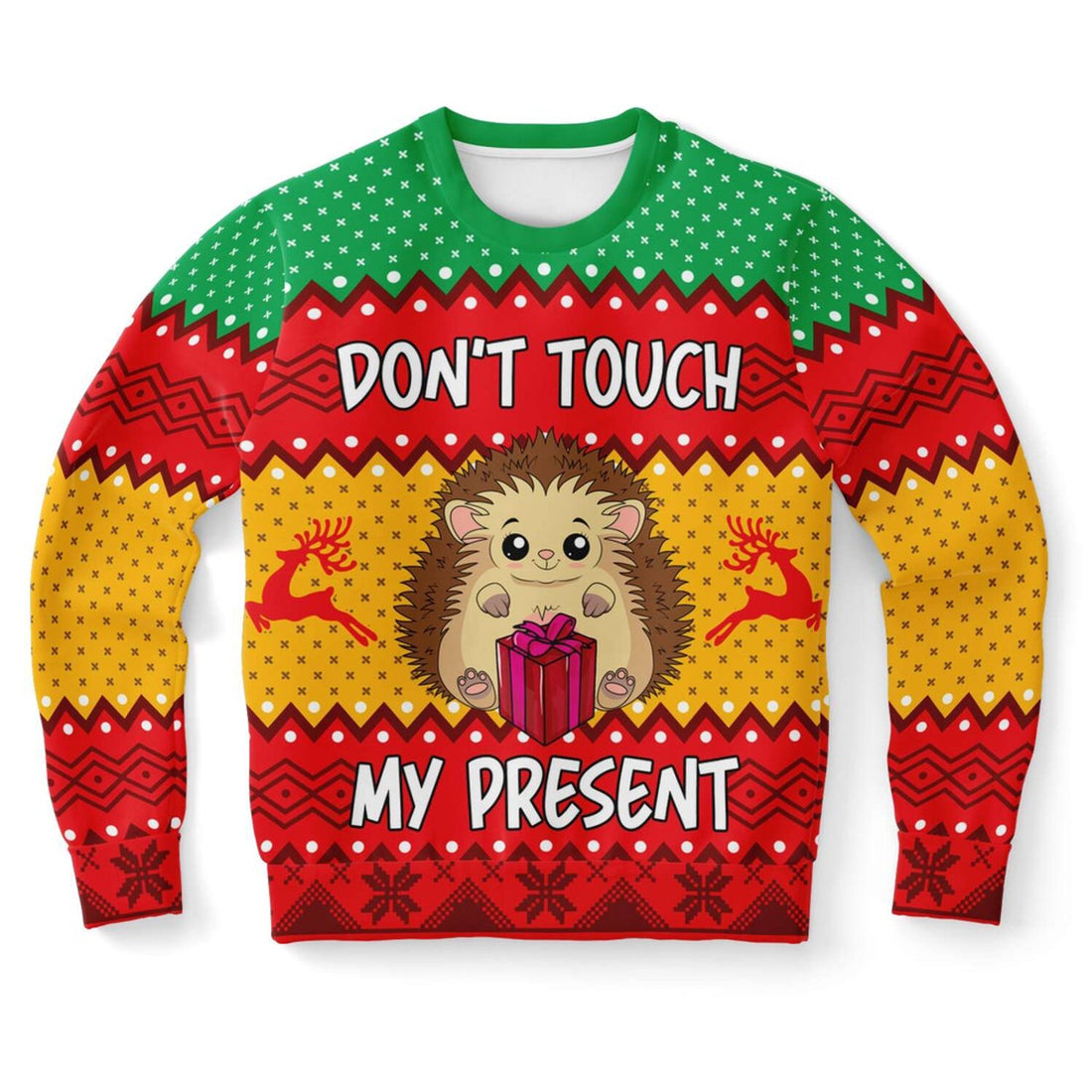 FUNSTUFFPRINT Hedgehog Don't touch my Present Ugly Christmas Sweater, Christmas Sweater, Ugly Sweater, Funny Xmas Sweaters Ugly Sweater