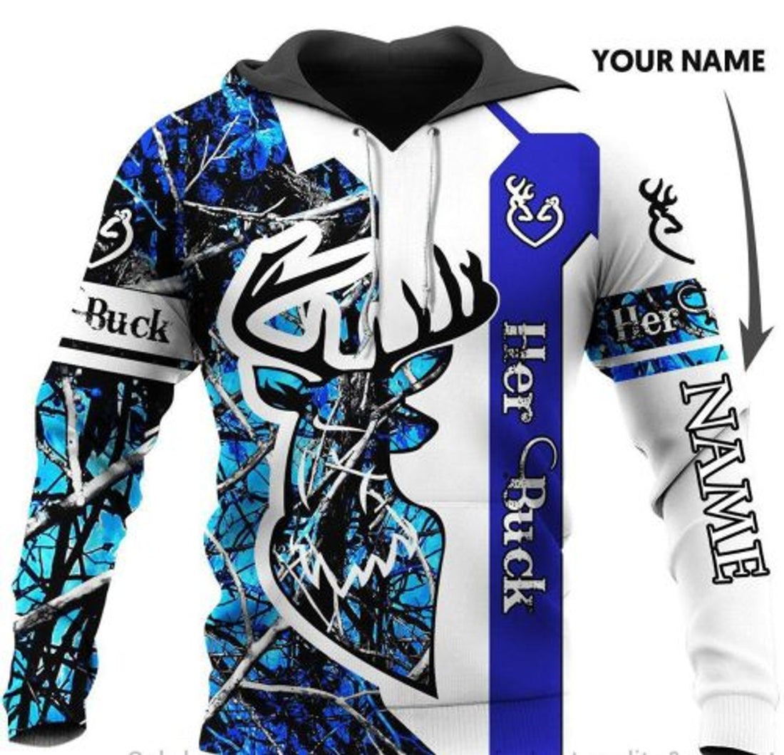 FUNSTUFFPRINT Personalized Deer 3D All Over Hoodie Her Buck 3D Hoodie and Zip Hoodie