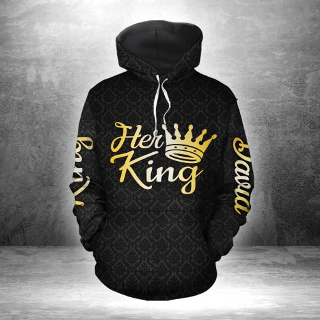 FUNSTUFFPRINT Custom Name Couple Matching 3D Hoodie Her King His Queen 3D Hoodie and Zip Hoodie