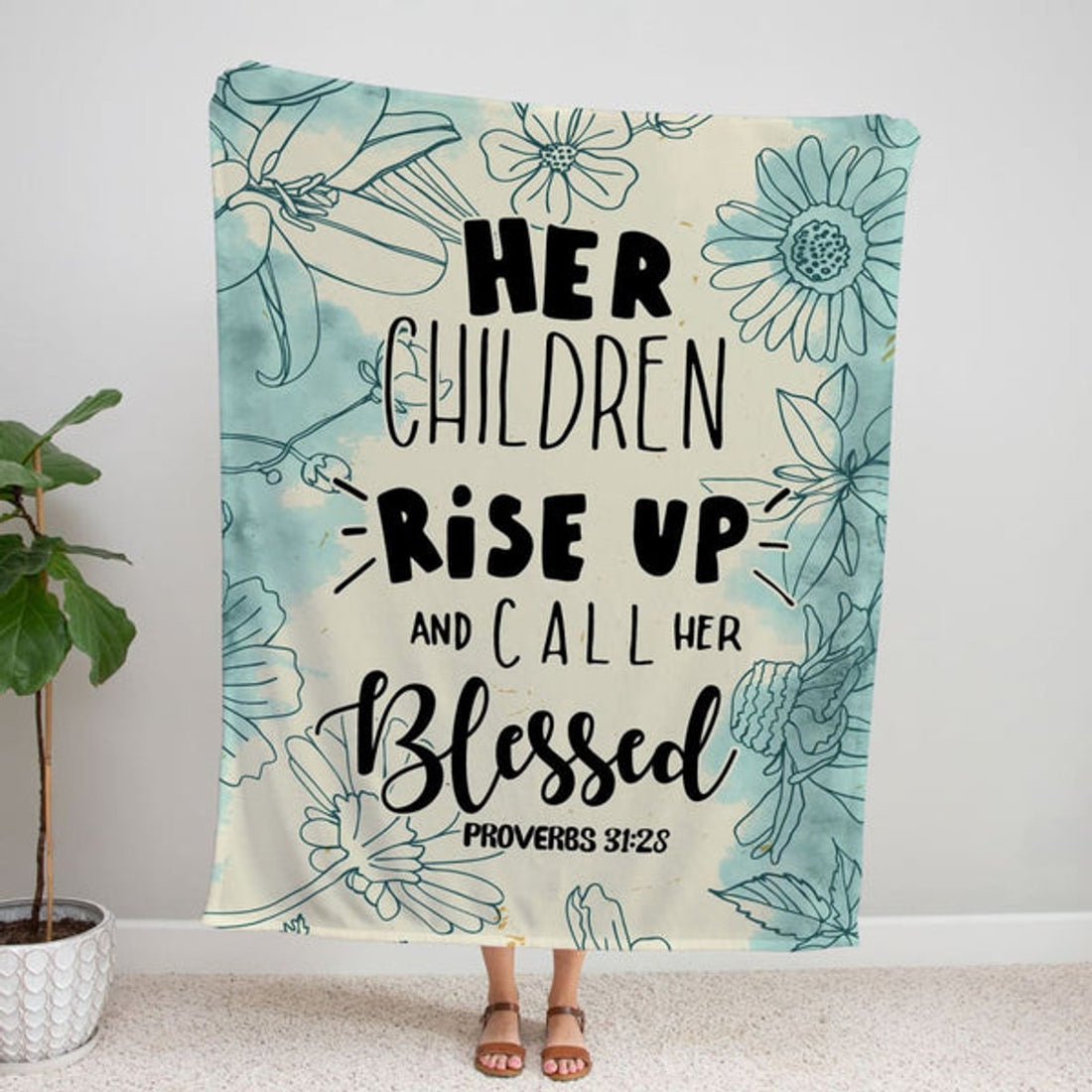 FUNSTUFFPRINT Her Children Rise Up And Call Her Blessed Proverbs 3128 Fleece Blanket - Christian Blanket - Bible Verse Blanket