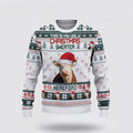 FUNSTUFFPRINT Hereford Green Merry Christmas Ugly Sweater, Gifts For Farmers Ugly Sweater