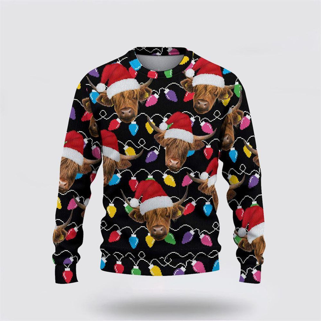 FUNSTUFFPRINT Highland Cattle Christmas Ugly Sweater, Gifts For Farmers, Rural Lovers Ugly Sweater