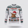 FUNSTUFFPRINT Highland Cattle Green Merry Christmas Ugly Sweater, Gifts For Farmers, Rural Lovers Ugly Sweater