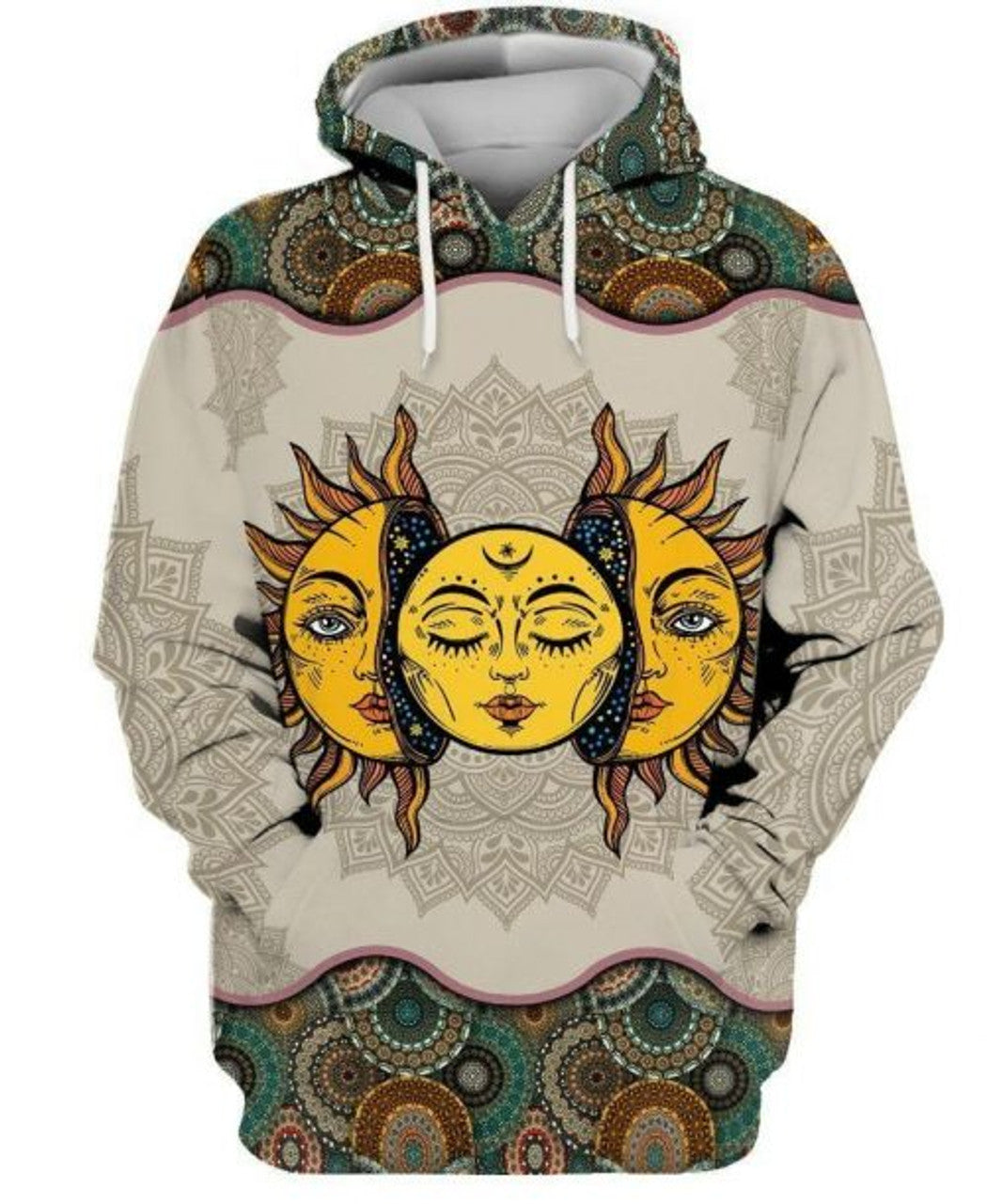 FUNSTUFFPRINT Hippie Sun 3D All Over Hoodie Vintage Mandala
 3D Hoodie and Zip Hoodie