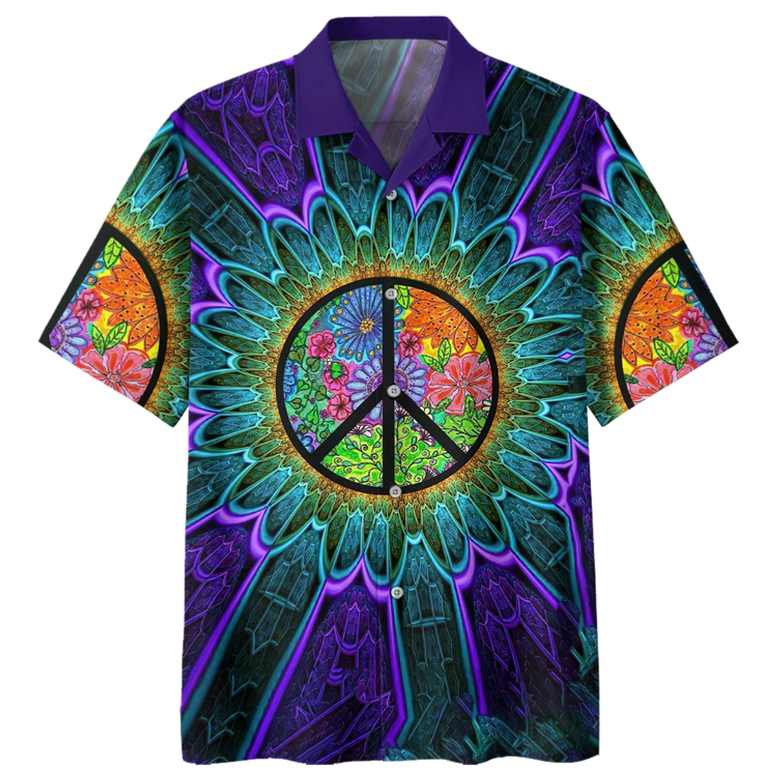 Imagine All The People Living In Peace- Peace Sign- American Flag- Hippie Hawaiian Shirt