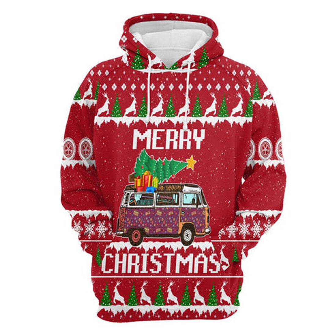 FUNSTUFFPRINT 3D Hippie Car Merry Christmas All Over 3D Hoodie and Zip Hoodie