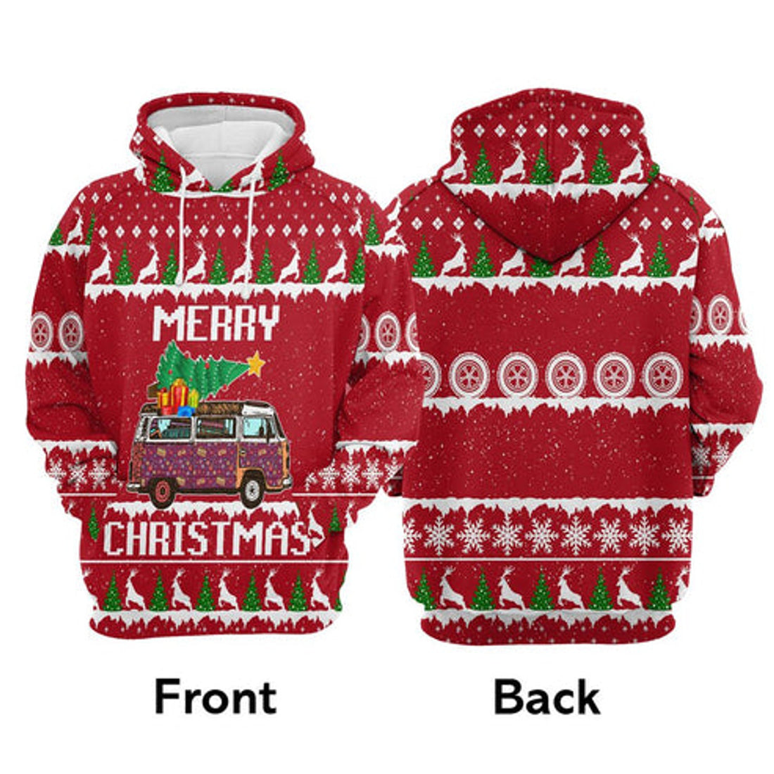 FUNSTUFFPRINT 3D Hippie Car Merry Christmas All Over 3D Hoodie and Zip Hoodie