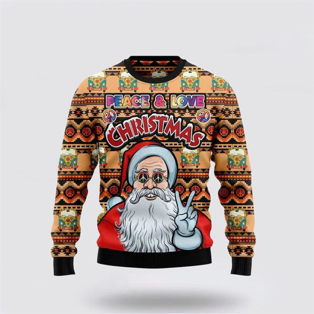 FUNSTUFFPRINT Hippie Santa Claus Peace And Love Ugly Christmas Sweater For Men And Women, Best Gift For Christmas, The Beautiful Winter Christmas Outfit Ugly Sweater