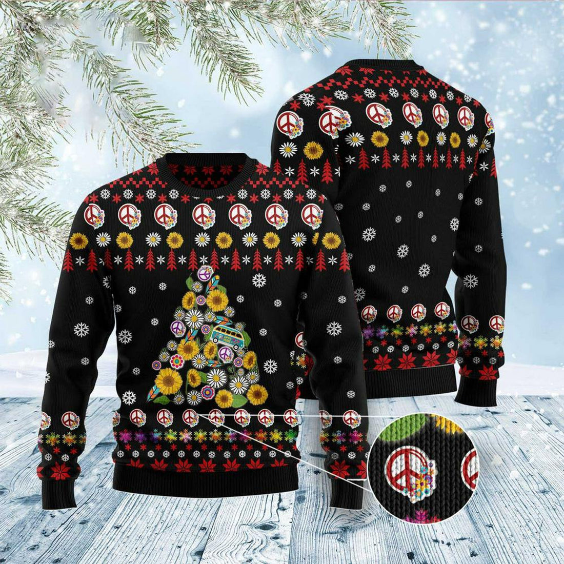 FUNSTUFFPRINT Hippie Tree Xmas Ugly Christmas Sweater, Xmas Tree Sweater, Christmas Sweater Ugly  Sweater