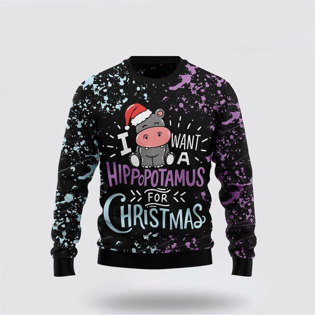 FUNSTUFFPRINT Hippo Christmas Ugly Christmas Sweater – Sweater Gifts For Pet Lover Ugly  Sweater