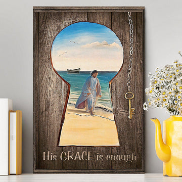 His Grace Is Enough Canvas Wall Art - Jesus Walks On The Beach Canvas - Jesus Canvas Pictures - Christian Canvas Wall Art