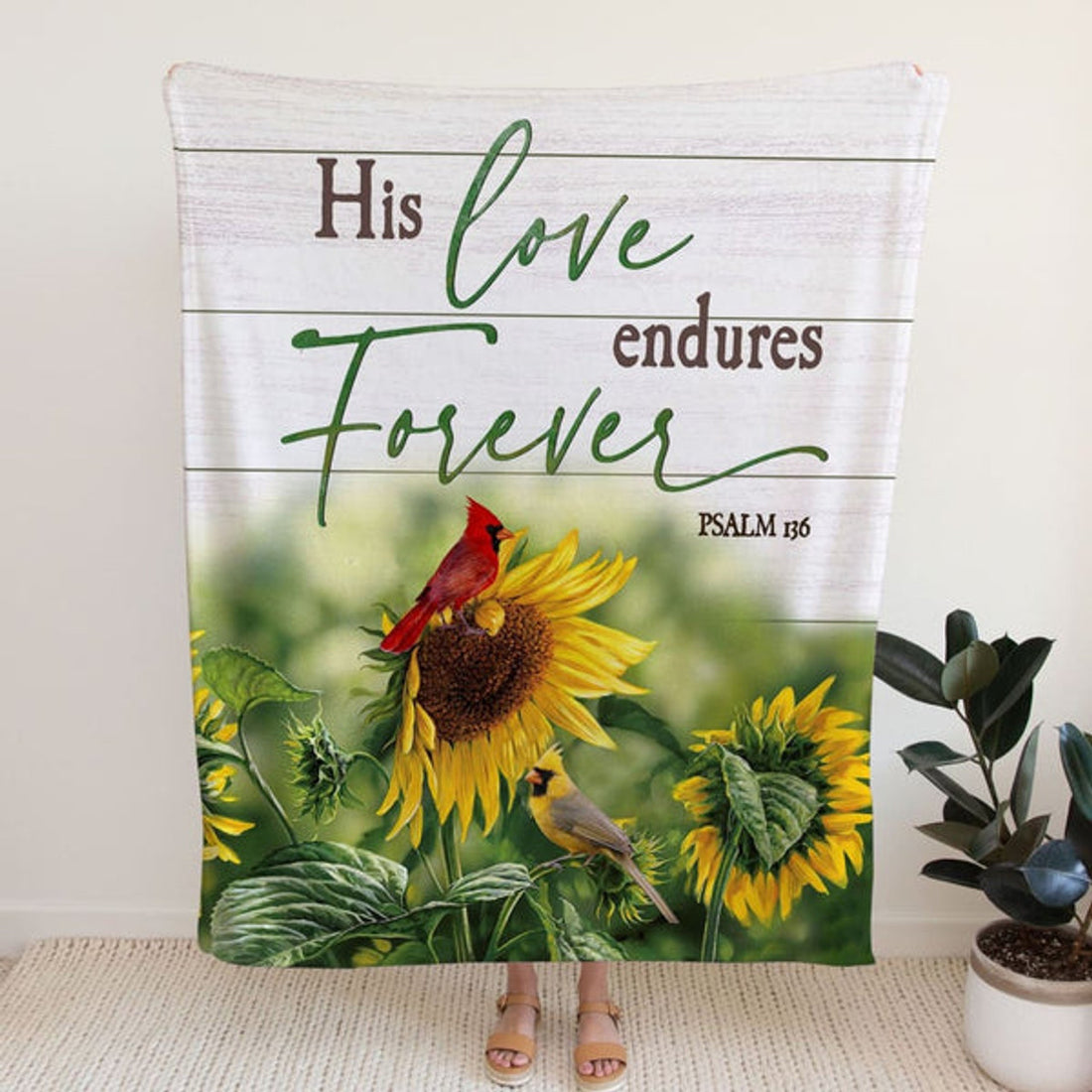 FUNSTUFFPRINT His Love Endures Forever Psalm 136 Fleece Blanket - Christian Blanket - Bible Verse Blanket
