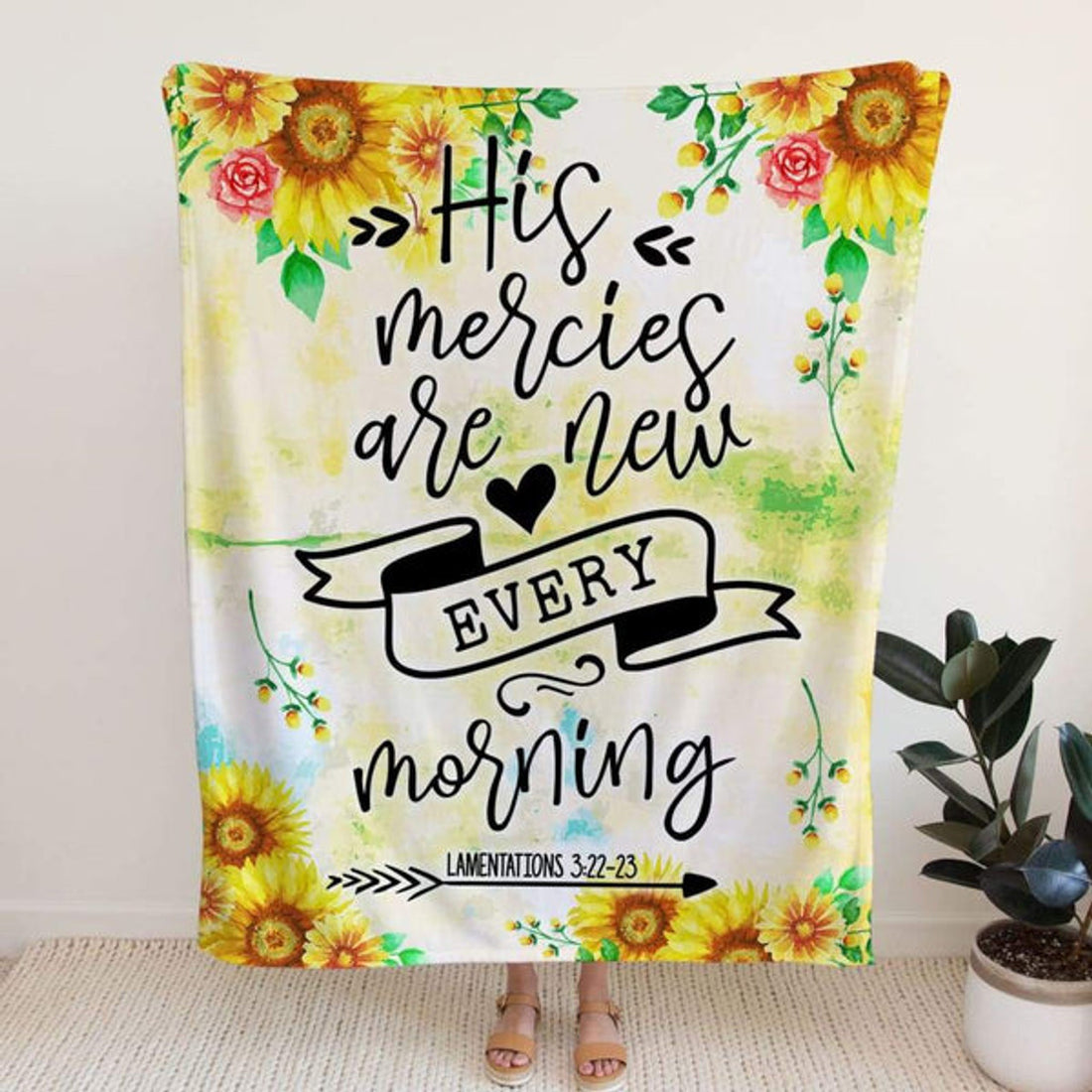 FUNSTUFFPRINT His Mercies Are New Every Morning Lamentations 322-23 Fleece Blanket - Christian Blanket - Bible Verse Blanket