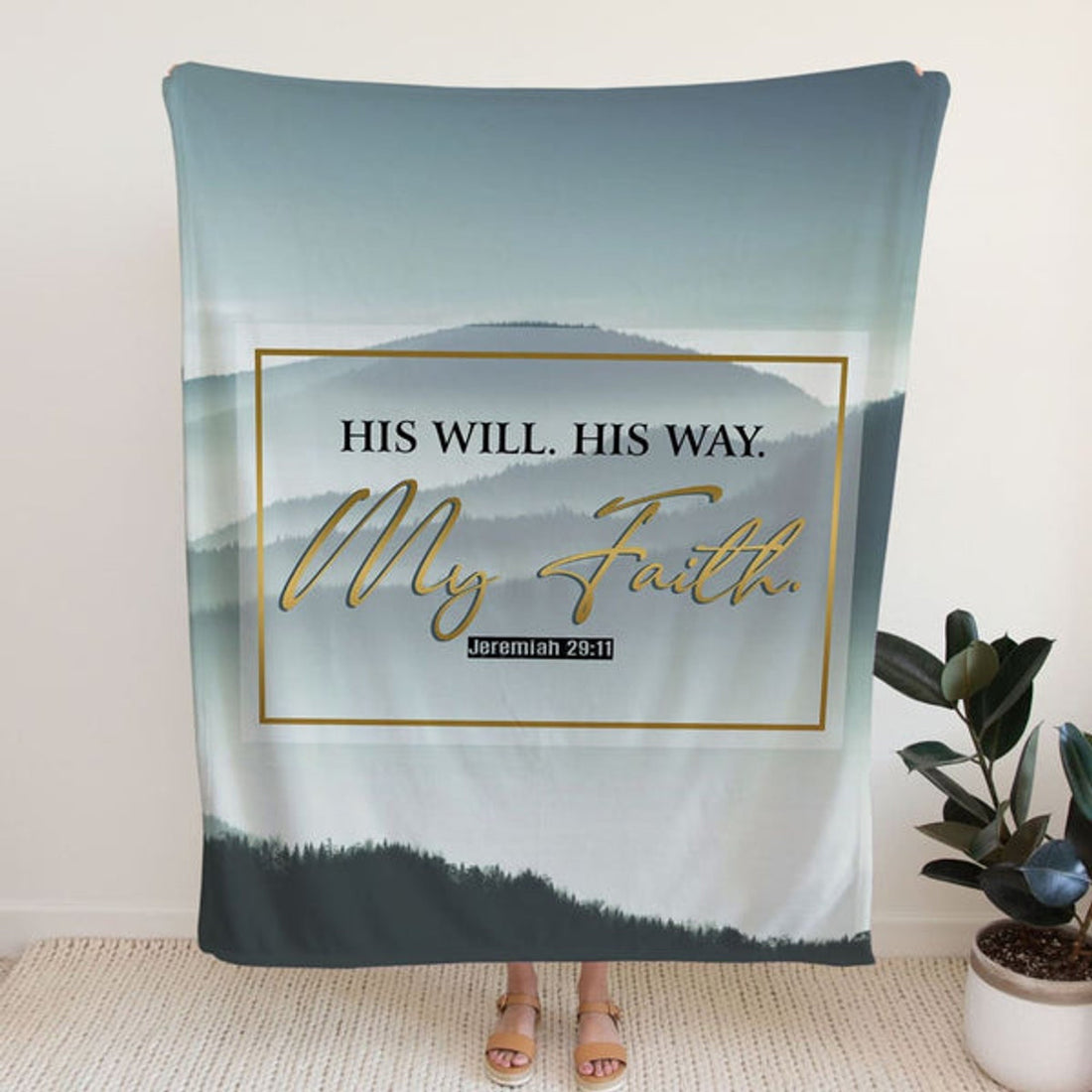 FUNSTUFFPRINT His Will His Way My Faith Jeremiah 2911 Mountain Fleece Blanket - Christian Blanket - Bible Verse Blanket